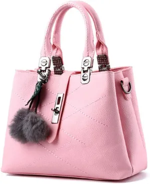 Dayfine Women's PU Small Square Bag Sweet Lady Embroidery Ball Pendant Shoulder Bag