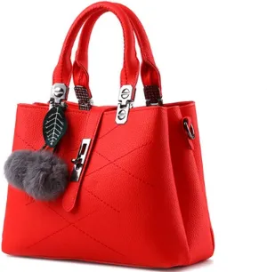 Dayfine Women's PU Small Square Bag Sweet Lady Embroidery Ball Pendant Shoulder Bag