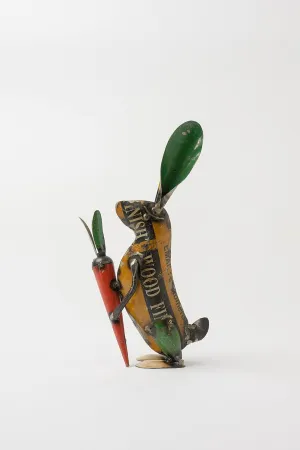 De Kulture Handcrafted Recycled Iron Gold Bunny with Carrot Decorative Collectible Figurine showpiece Beautify Home Office Holiday décor| Ideal for Garden Decoration, 5.5x2x9.5 (LWH) inches
