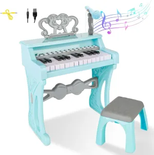 deAO Toddler Piano for Girls 3-6 Years - 25 Key Baby Piano Keyboard with Stool & Microphone-22 Songs Educational Musical Toy, Birthday Christmas Girls Gifts (Blue)