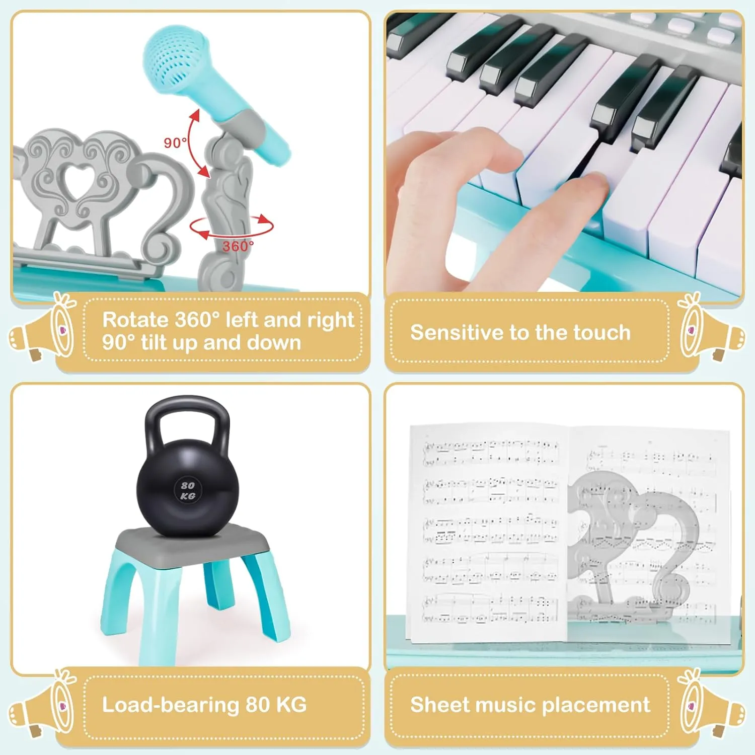 deAO Toddler Piano for Girls 3-6 Years - 25 Key Baby Piano Keyboard with Stool & Microphone-22 Songs Educational Musical Toy, Birthday Christmas Girls Gifts (Blue)