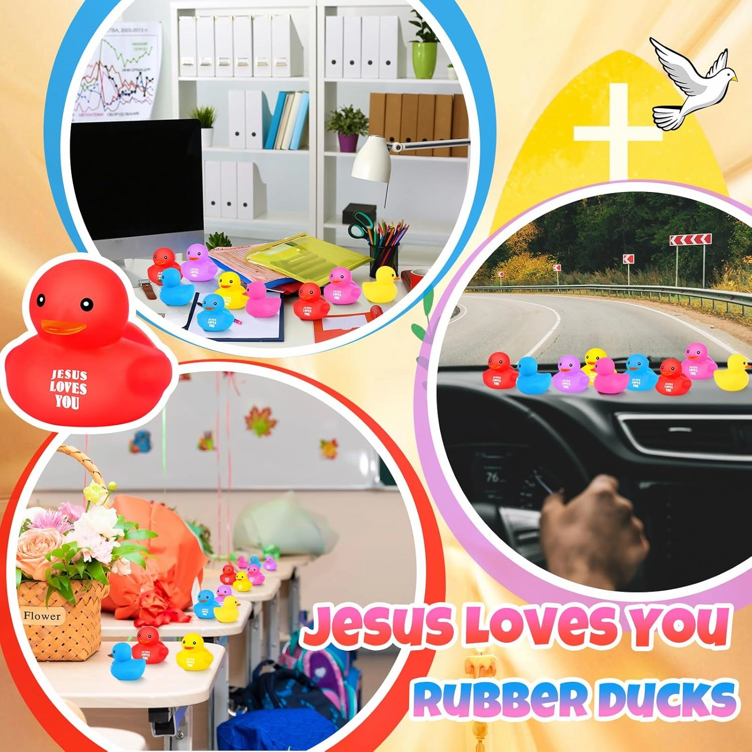 Deekin 100 Pcs Jesus Loves You Rubber Ducks Bulk Multicolor Rubber Ducks Baby Bath Toys for Baby Shower Pool Religious Party Favors Birthday Gifts Church Reward (2.2 Inch)
