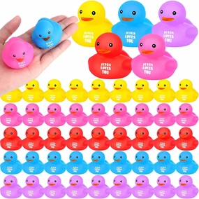 Deekin 100 Pcs Jesus Loves You Rubber Ducks Bulk Multicolor Rubber Ducks Baby Bath Toys for Baby Shower Pool Religious Party Favors Birthday Gifts Church Reward (2.2 Inch)