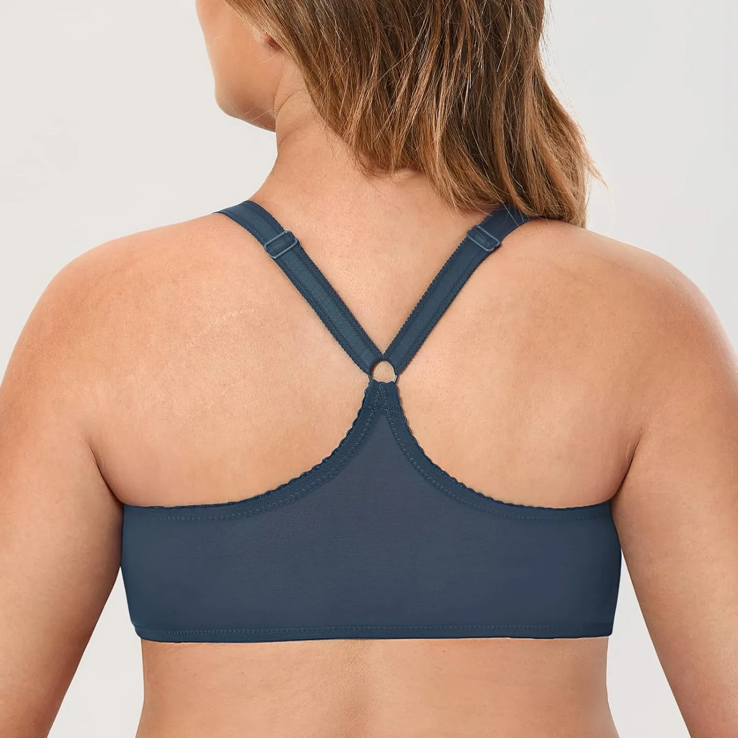 DELIMIRA Women's Front Closure Plus Size Full Coverage Lace Underwire Racerback Bra