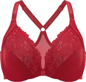 DELIMIRA Women's Front Closure Plus Size Full Coverage Lace Underwire Racerback Bra