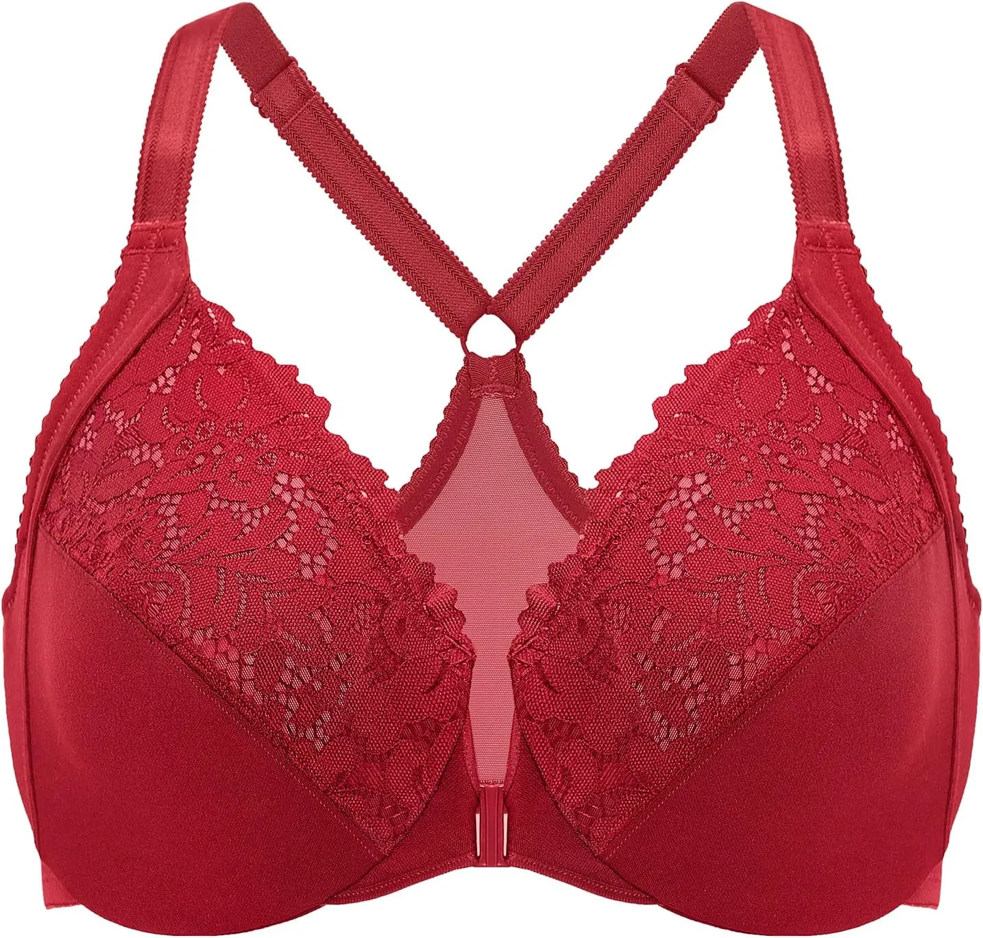 DELIMIRA Women's Front Closure Plus Size Full Coverage Lace Underwire Racerback Bra