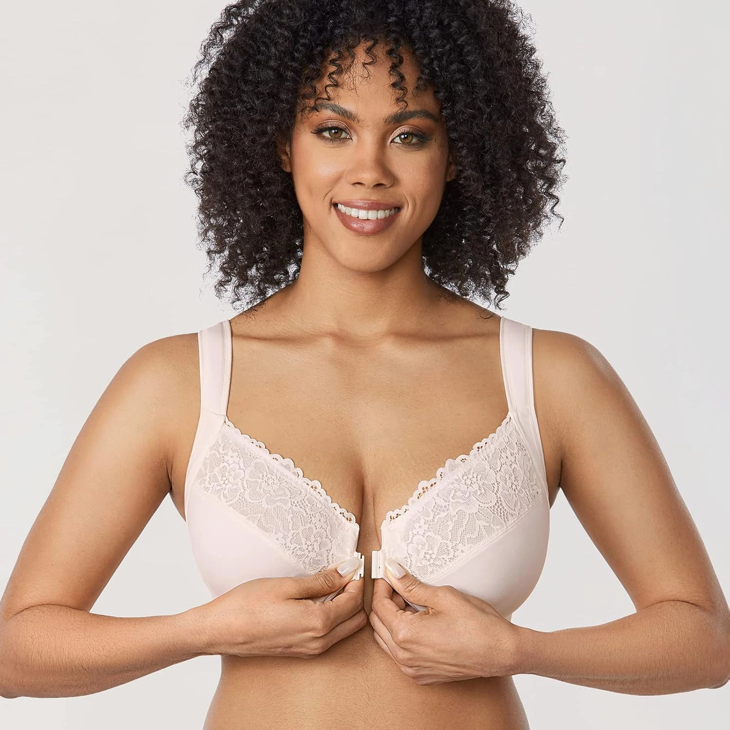 DELIMIRA Women's Front Closure Bras Plus Size Lace Full Coverage Underwire Unlined Bra