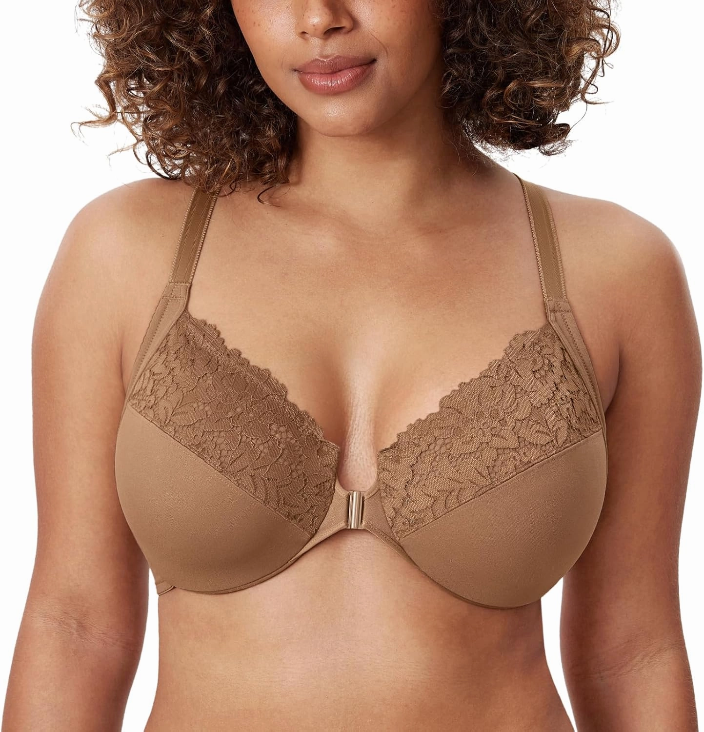 DELIMIRA Women's Front Closure Plus Size Full Coverage Lace Underwire Racerback Bra