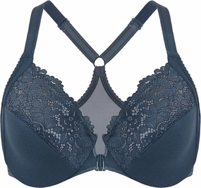 DELIMIRA Women's Front Closure Plus Size Full Coverage Lace Underwire Racerback Bra