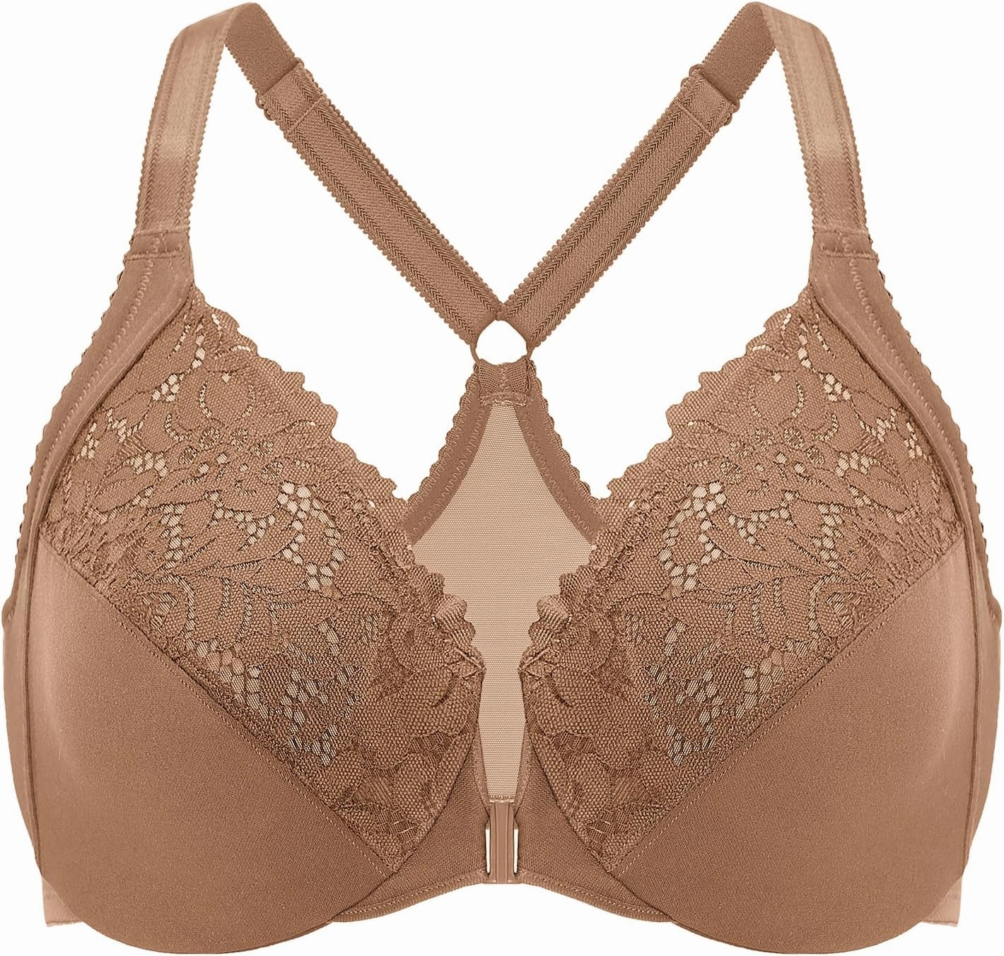 DELIMIRA Women's Front Closure Plus Size Full Coverage Lace Underwire Racerback Bra