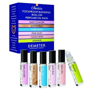 DEMETER Fragrance Library - Classic Six Piece Roll On Perfume Oil Set – Baby Powder, Kitten Fur, Pure Soap, Pixie Dust, Clean Skin, Jasmine