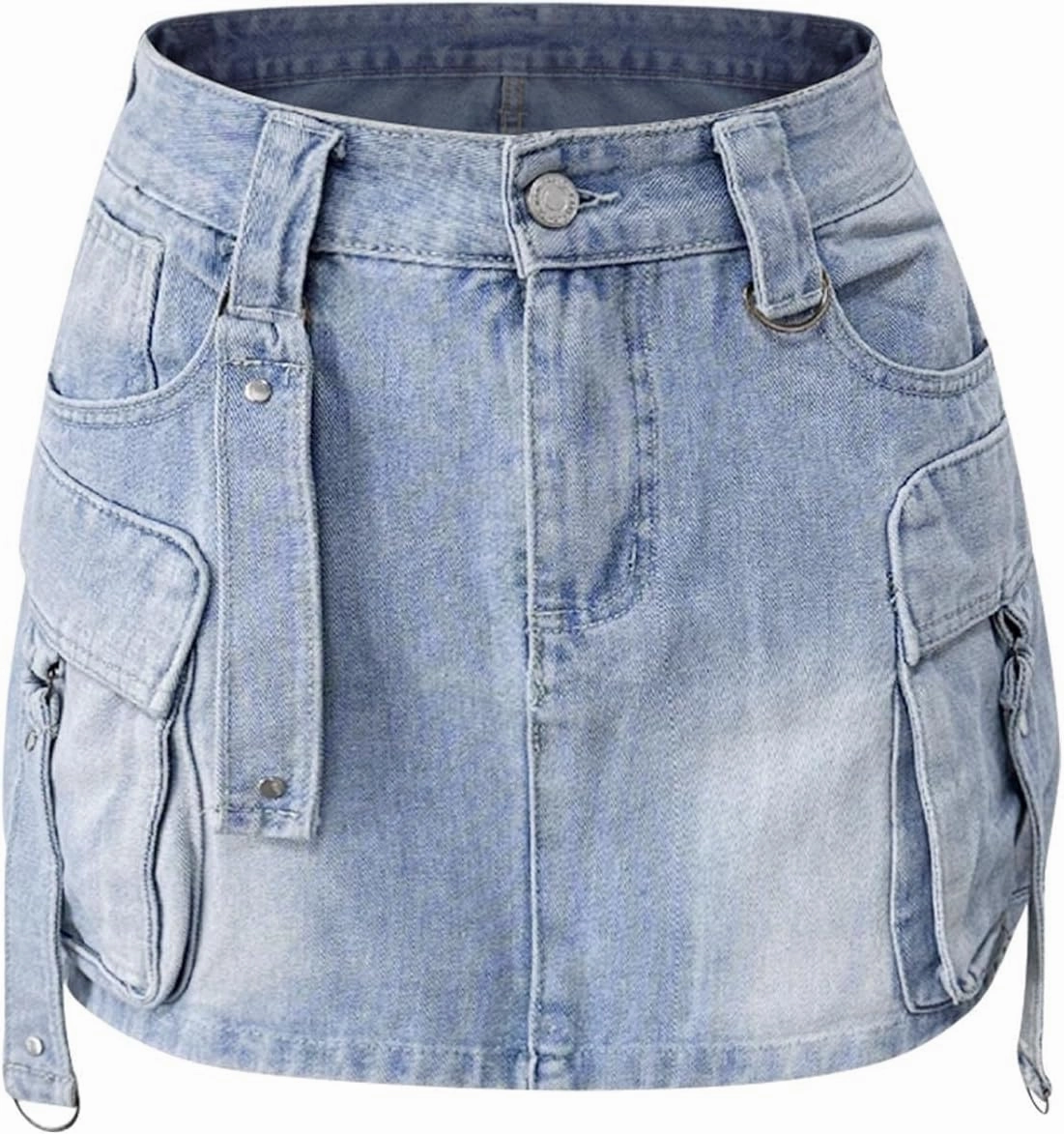 Denim Skort Skirts for Women Casual Mini Jean Skirt Stretch Low Waisted Zip Fly Cargo Denim Skirt Streetwear
