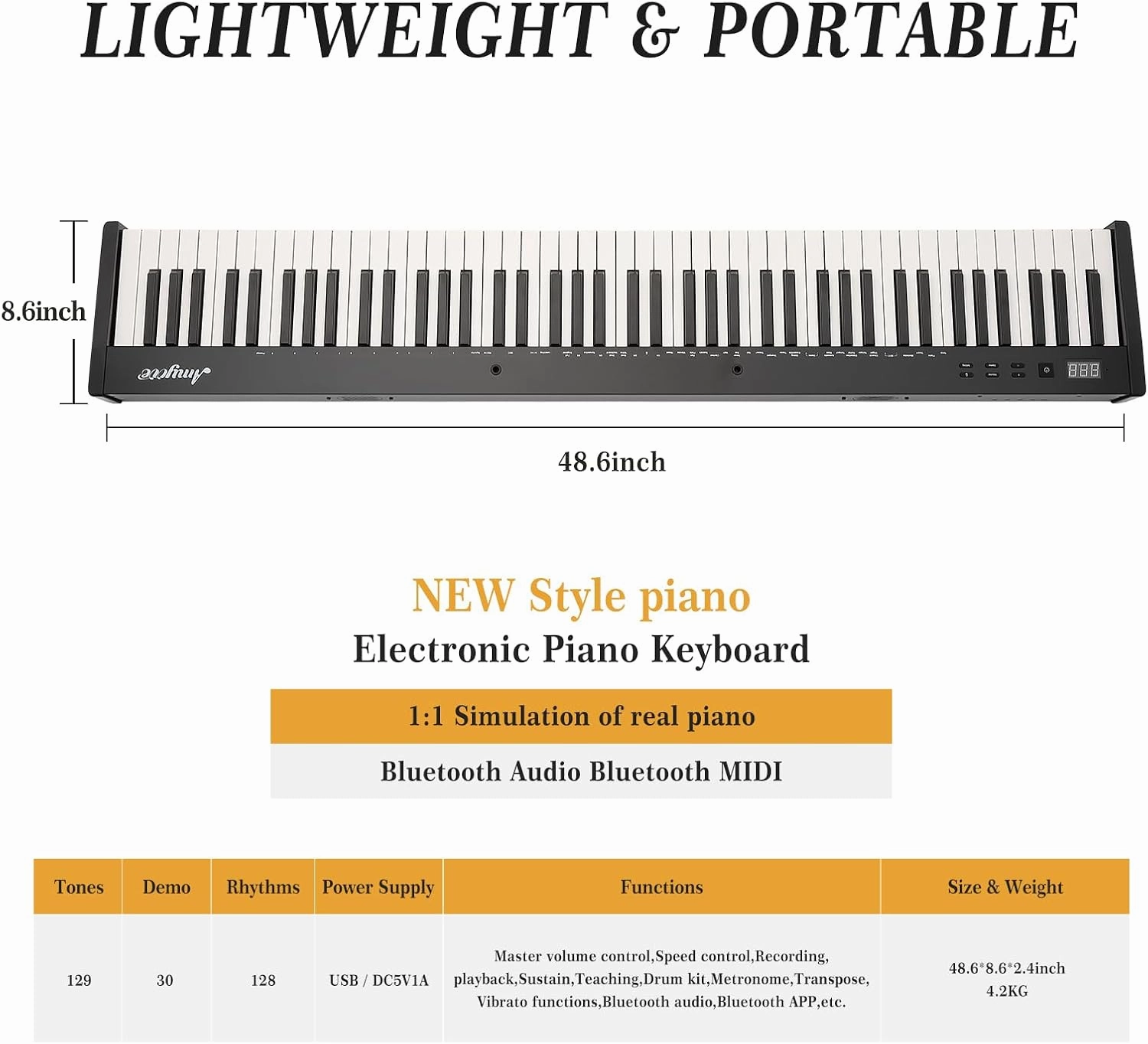 Digital Piano 88 Key Full Size Semi Weighted Electronic Keyboard Piano Set,Portable Electric Piano with Headphones, Pedal,Handbag,Bluetooth, Usb Midi,Electric Keyboard Piano for Beginners