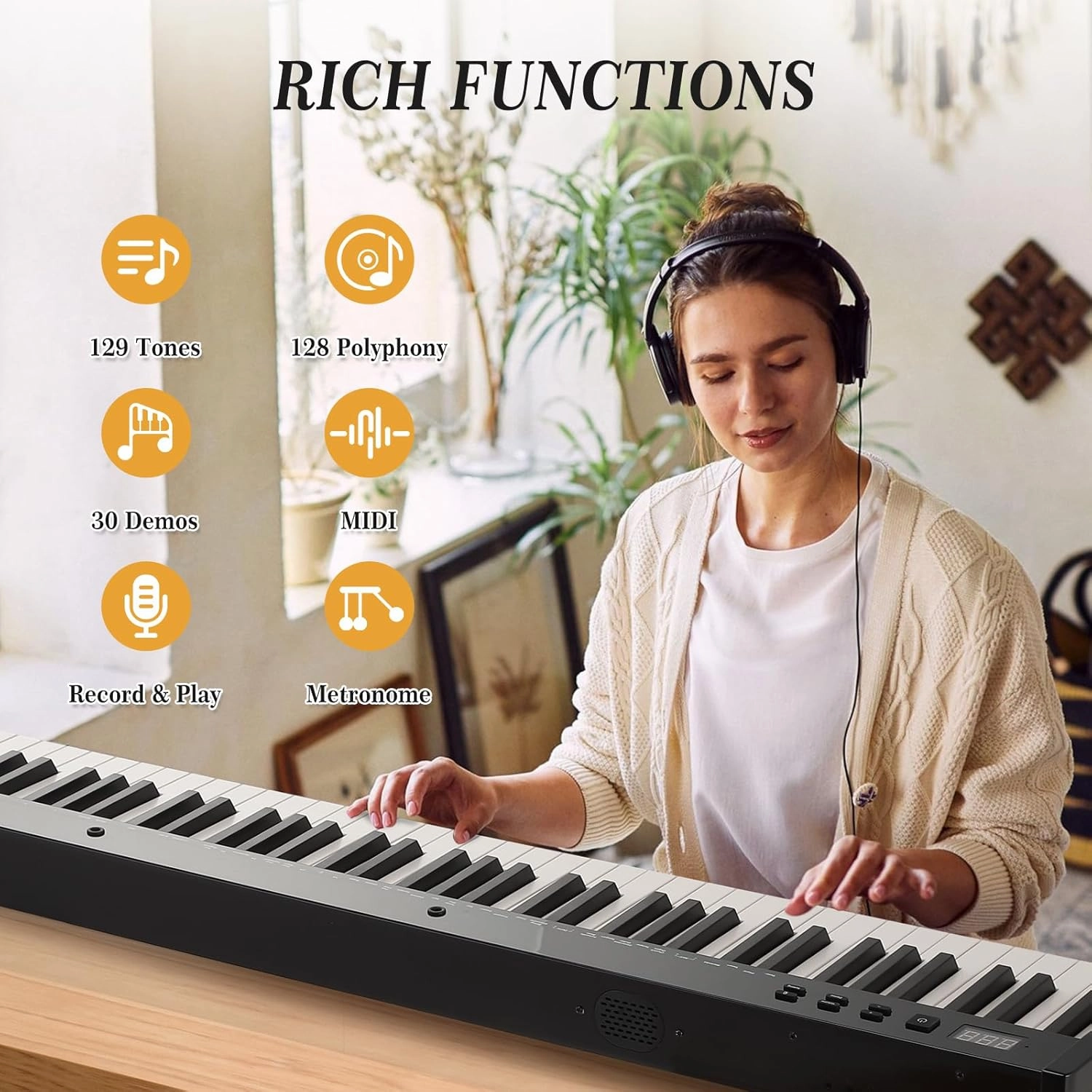 Digital Piano 88 Key Full Size Semi Weighted Electronic Keyboard Piano Set,Portable Electric Piano with Headphones, Pedal,Handbag,Bluetooth, Usb Midi,Electric Keyboard Piano for Beginners