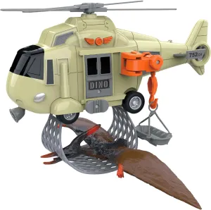 Dino Rescue Helicopter Toy Playset with Pterosaur, Dinosaur Animal Transport Toy Airplane, Lights and Sound Friction Power Rotatable Propeller, Safari Rescue Vehicle Toys for Boys Kids Toddler Gifts