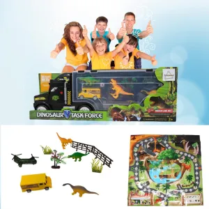 Dinosaur Toy Truck for Toddlers and Kids 3 , Dinosuar Truck Toy with 14 Toy Action Figures, Map and Carrier Truck Transporter for 3  Kids Birthday Gift, Fun Dinosuar Toy Play Set for Boys & Girls