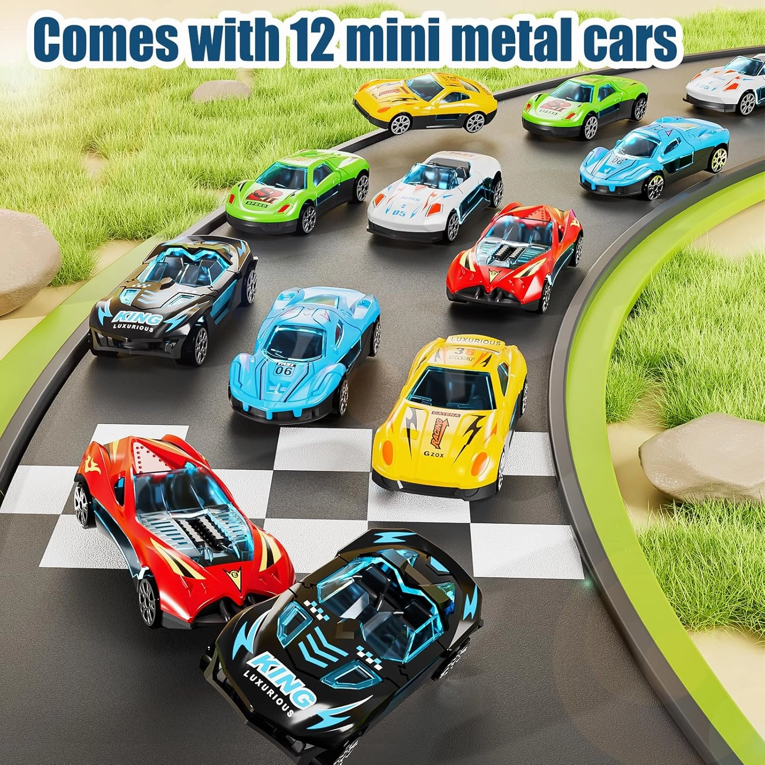 Dinosaur Planet Truck Toys for Boys 3 4 5 6 7 8 Year Old - 2 Layer Transformed Dinosaur Transport Car Carrier Truck with 12 Diecast Race Cars, Car Track Set for Kids 3-5, Birthday Gifts Toys(Blue)