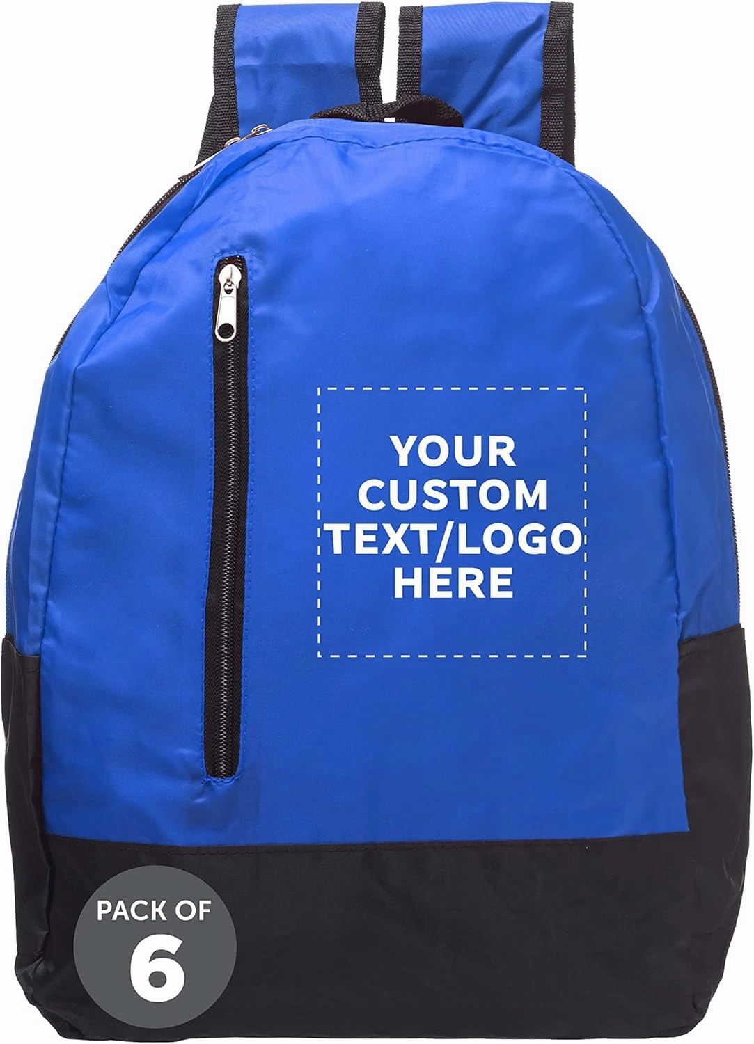 DISCOUNT PROMOS 6 Quick Zip Backpacks Set - Customizable Text, Logo - Polyester, Unique features, Front Pocket, Vibrant - Blue