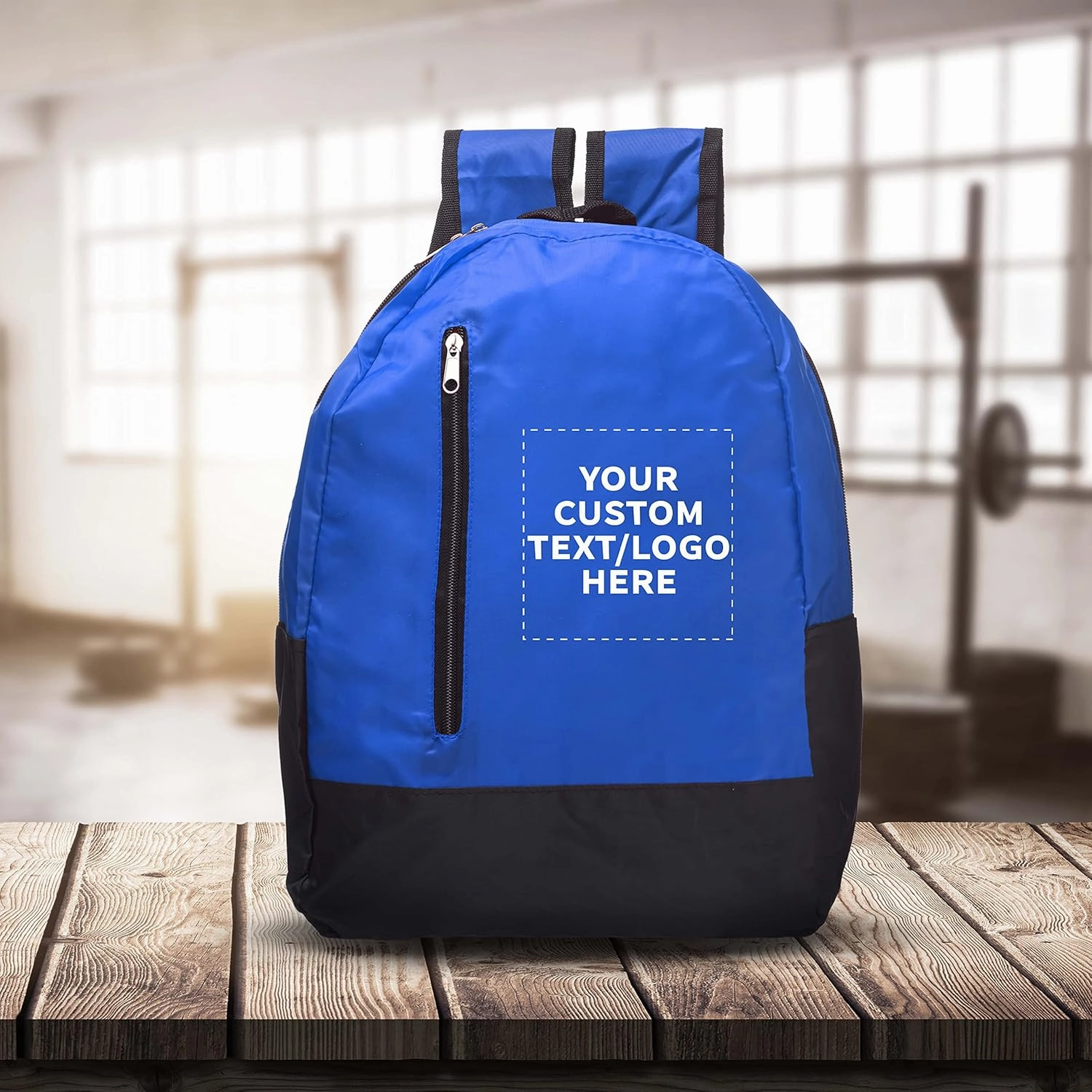 DISCOUNT PROMOS 6 Quick Zip Backpacks Set - Customizable Text, Logo - Polyester, Unique features, Front Pocket, Vibrant - Blue