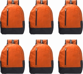 DISCOUNT PROMOS 6 Quick Zip Backpacks Set - Polyester, Unique features, Front Pocket, Vibrant - Orange