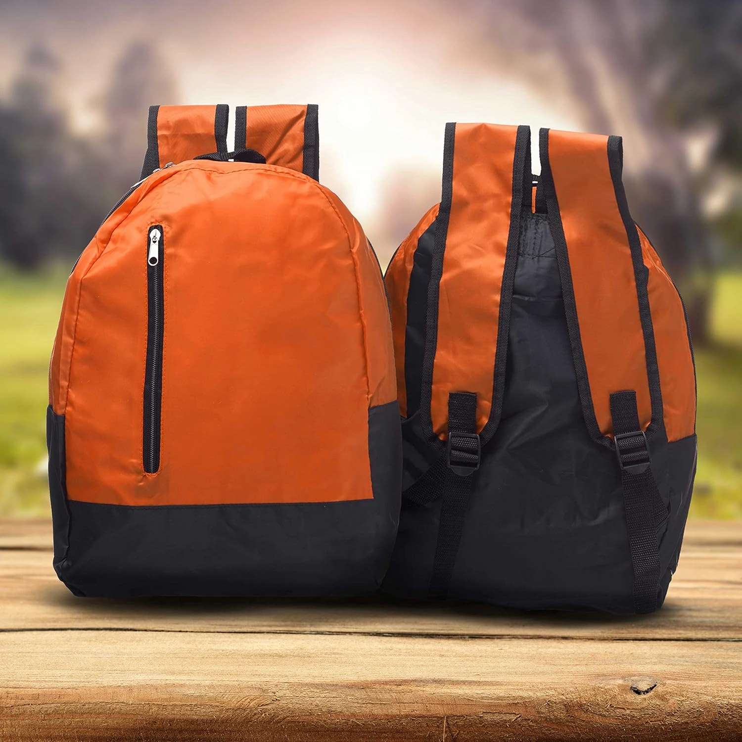 DISCOUNT PROMOS 6 Quick Zip Backpacks Set - Polyester, Unique features, Front Pocket, Vibrant - Orange
