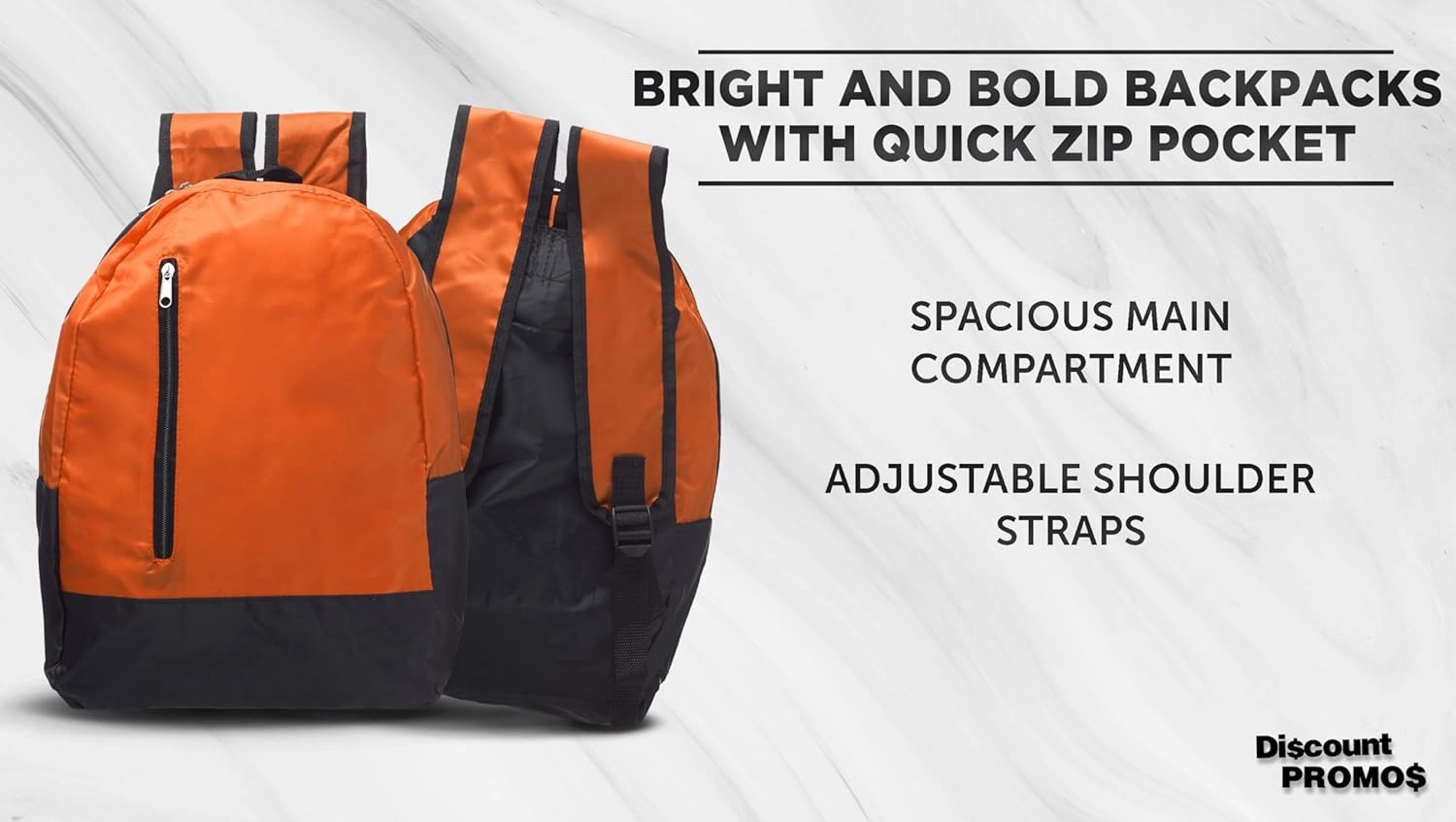 DISCOUNT PROMOS 6 Quick Zip Backpacks Set - Polyester, Unique features, Front Pocket, Vibrant - Orange