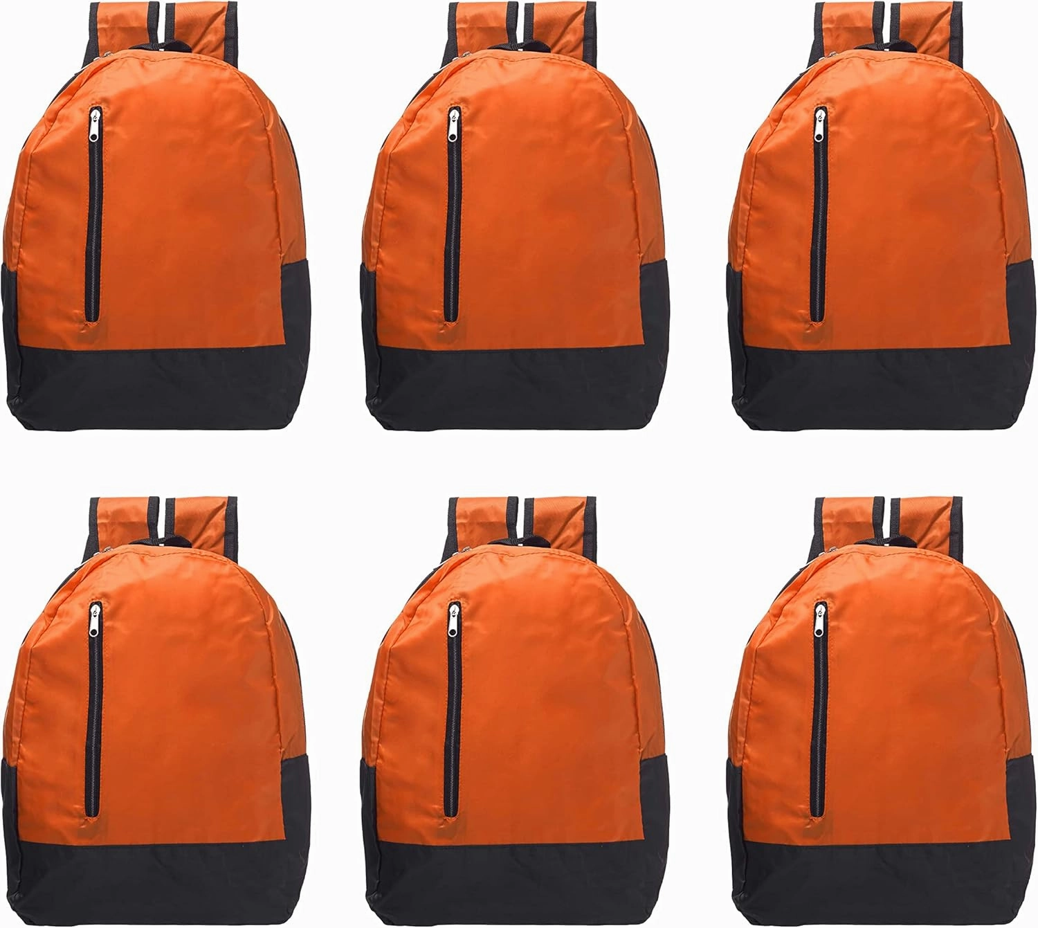 DISCOUNT PROMOS 6 Quick Zip Backpacks Set - Polyester, Unique features, Front Pocket, Vibrant - Orange