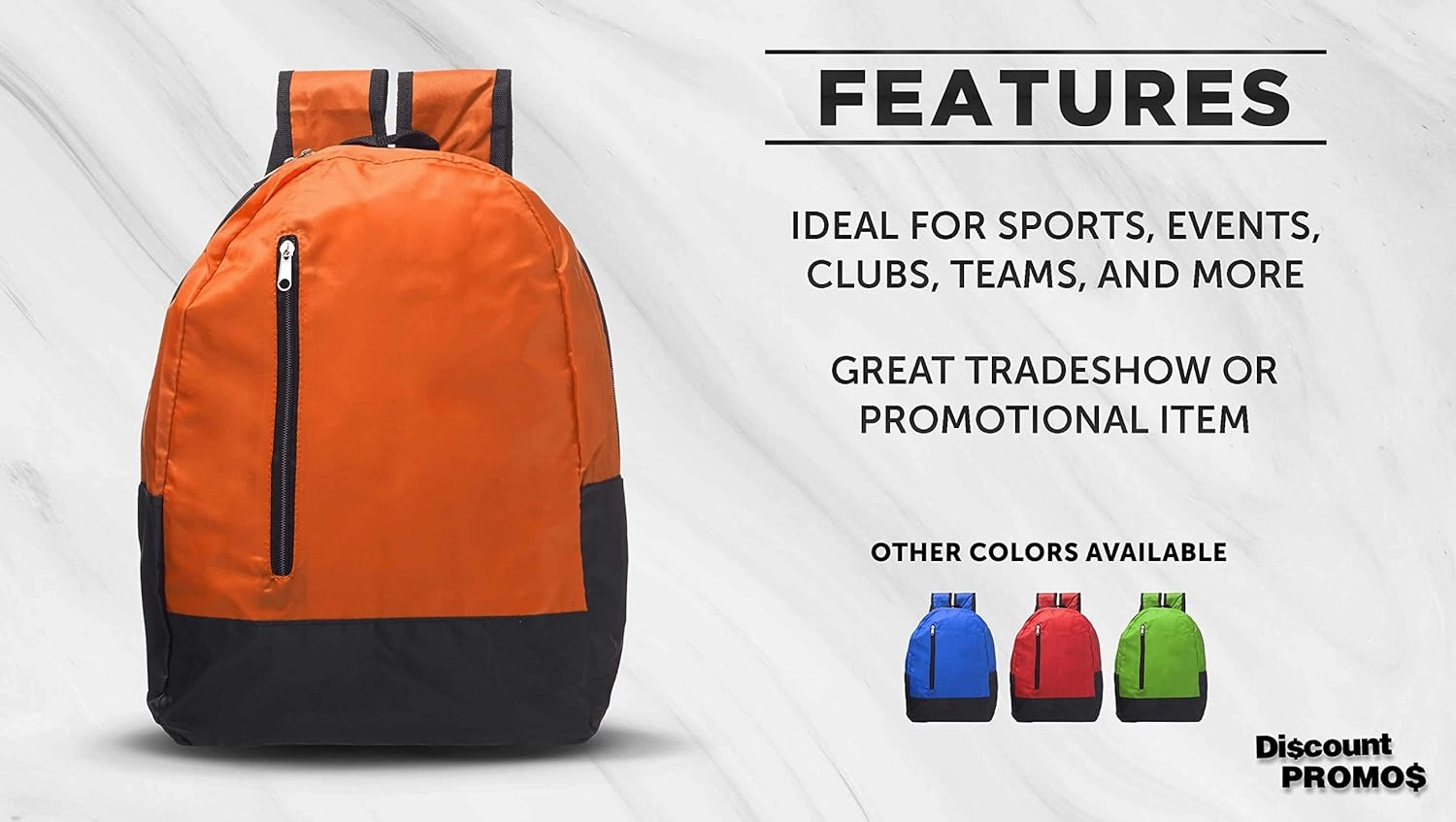 DISCOUNT PROMOS 6 Quick Zip Backpacks Set - Polyester, Unique features, Front Pocket, Vibrant - Orange