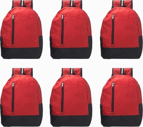 DISCOUNT PROMOS 6 Quick Zip Backpacks Set - Polyester, Unique features, Front Pocket, Vibrant - Red