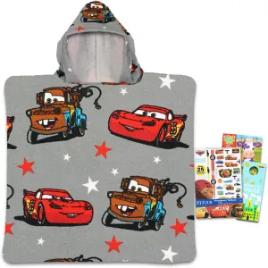 Disney Cars Hooded Towel Set for Kids, Girls, Boys - Lightning McQueen Bath Towel Poncho Bundle with Tattoos, More | Disney Cars Bathroom Set