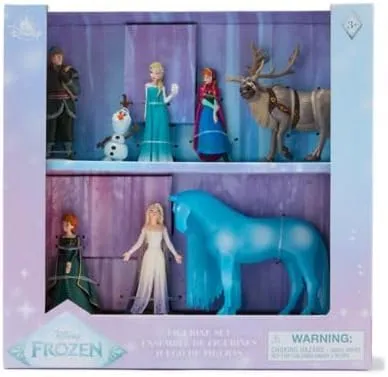 DISNEY STORE Official Frozen Figure Set – 8 Fully Sculpted Disney Figures Including Anna, Elsa, Olaf, Kristoff & More in Double-Tiered Box with Scenic Backgrounds