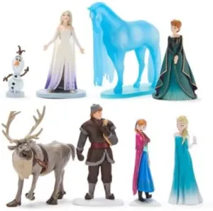 DISNEY STORE Official Frozen Figure Set – 8 Fully Sculpted Disney Figures Including Anna, Elsa, Olaf, Kristoff & More in Double-Tiered Box with Scenic Backgrounds