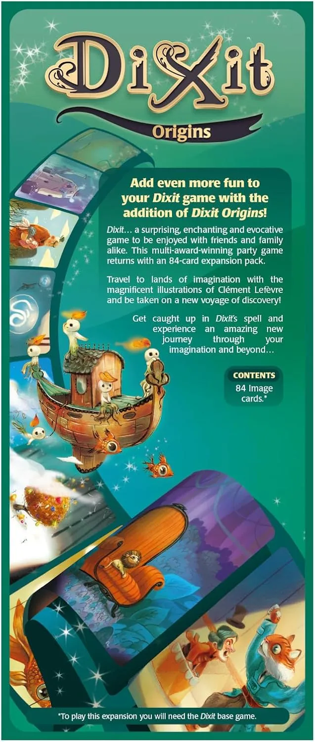 Dixit Origins Board Game EXPANSION - Unleash Imagination with 84 New Enigmatic Cards! Creative Storytelling Game, Family Game for Kids & Adults, Ages 8 , 3-6 Players, 30 Min Playtime, Made by Libellud
