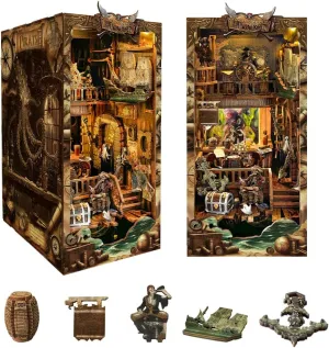DIY Book Nook Kit - Pirate 3D Wooden Miniature Puzzles with LED Light Dollhouse Model Craft Kits for Adults Bookshelf Insert Decor Gifts for Adults - New World Ship (SQ-36)