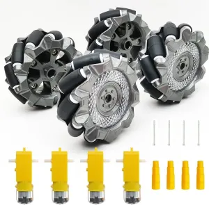 DIY Mecanum Robot Kit - 4WD Omnidirectional Wheels & Motors (4Pcs Wheels, 4Pcs TT Motor)