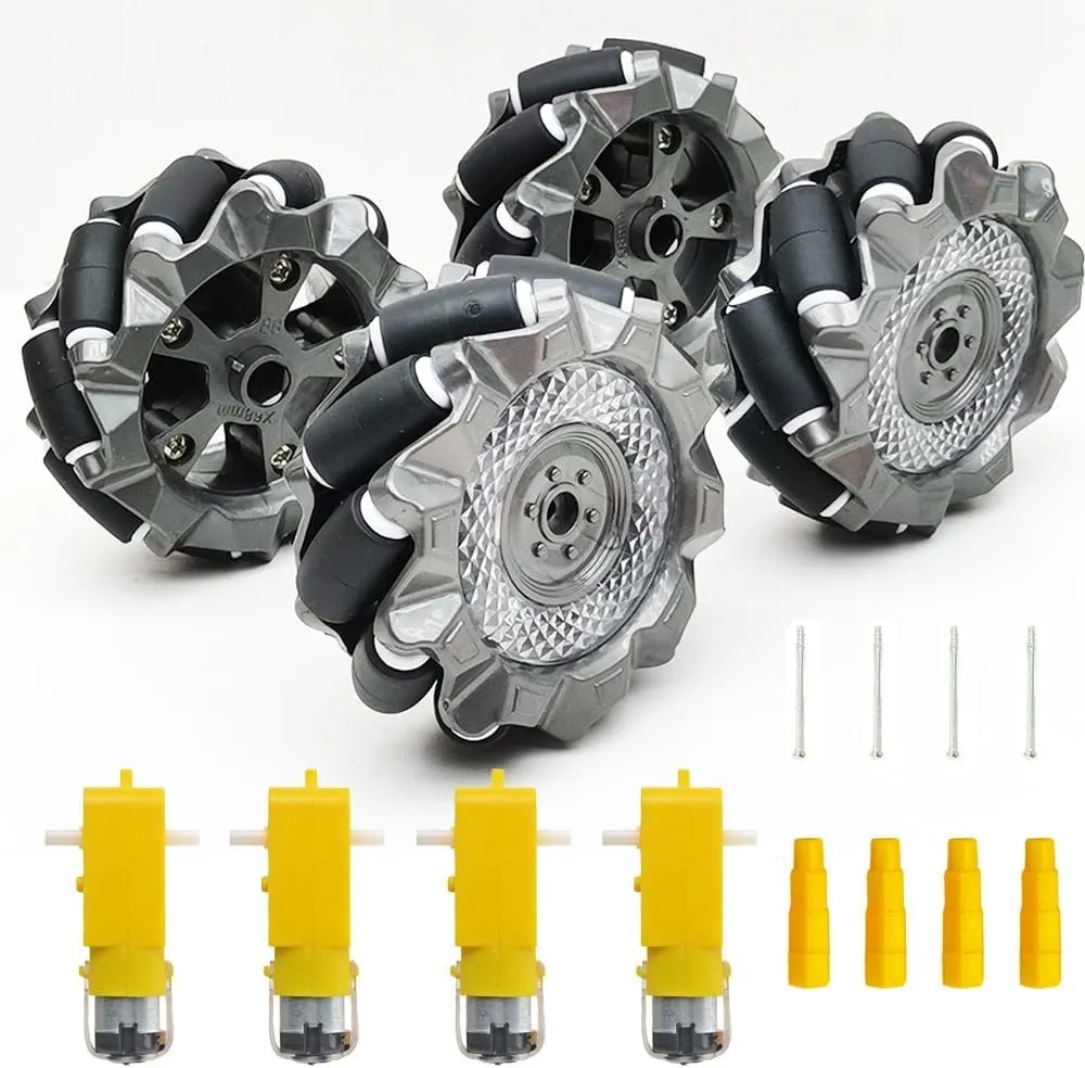 DIY Mecanum Robot Kit - 4WD Omnidirectional Wheels & Motors (4Pcs Wheels, 4Pcs TT Motor)