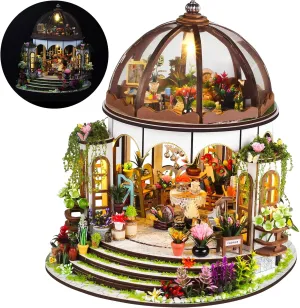 DIY Miniature House Kit, Wooden Garden Mini House with Furniture & LED Light, Creative Dollhouse Kit, Model Building Kit for Adults, Kids (Hanging Garden)