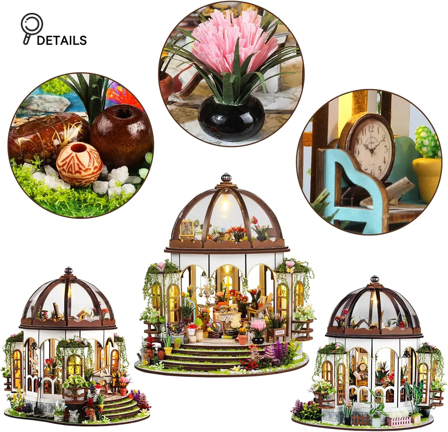 DIY Miniature House Kit, Wooden Garden Mini House with Furniture & LED Light, Creative Dollhouse Kit, Model Building Kit for Adults, Kids (Hanging Garden)