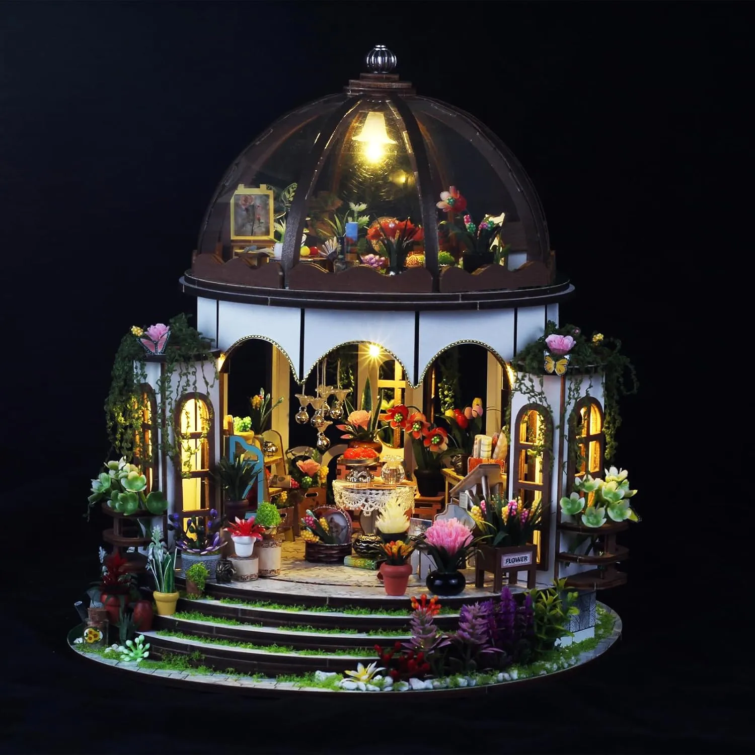 DIY Miniature House Kit, Wooden Garden Mini House with Furniture & LED Light, Creative Dollhouse Kit, Model Building Kit for Adults, Kids (Hanging Garden)