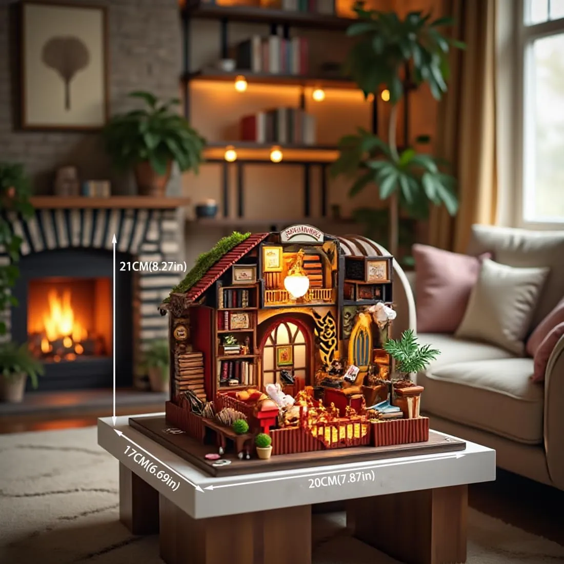 DIY Miniature House Kit, Wooden Garden Mini House with Furniture & LED Light, Creative Dollhouse Kit, Model Building Kit for Adults, Kids (The Book House)