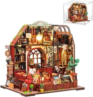 DIY Miniature House Kit, Wooden Garden Mini House with Furniture & LED Light, Creative Dollhouse Kit, Model Building Kit for Adults, Kids (The Book House)