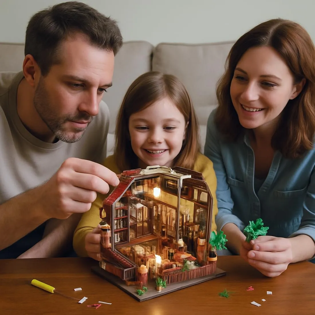 DIY Miniature House Kit, Wooden Garden Mini House with Furniture & LED Light, Creative Dollhouse Kit, Model Building Kit for Adults, Kids (The Book House)