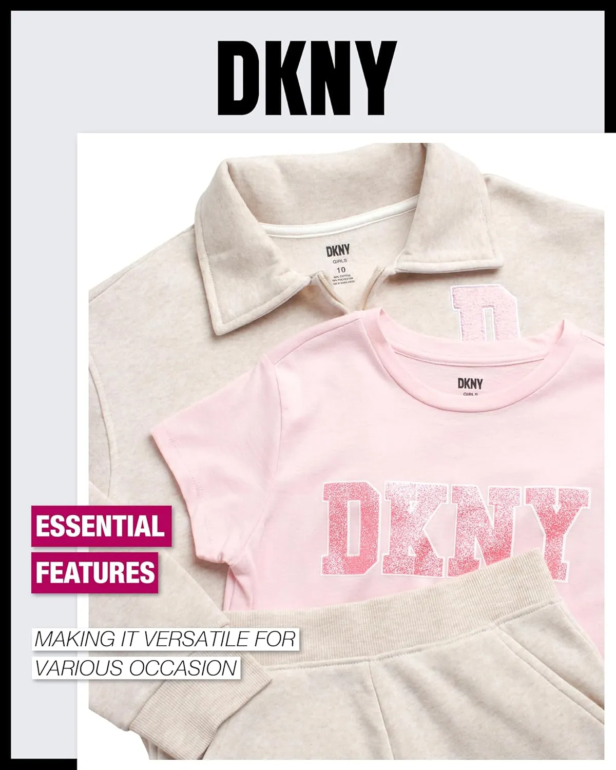 DKNY Girls 3-Piece Athletic Fleece Zip Sweatshirt Hoodie and Jogger Set (4-12)