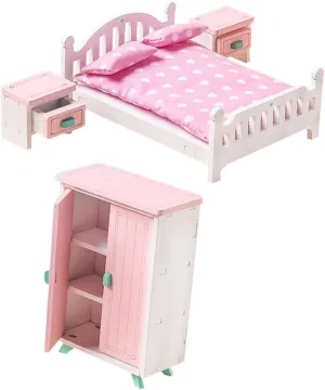 Dollhouse Bedroom Furniture Set Miniature Wooden Furniture for Boys and Girls Compact