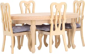 Dollhouse Table Chair, Lifelike Miniature Furniture, Simple Elegant Style for 1:12 Dollhouse