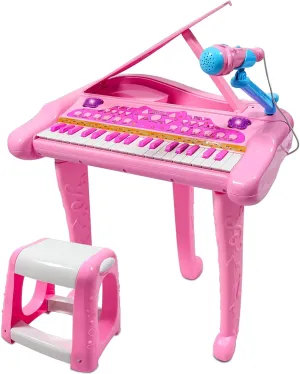 Dollox Keyboard Piano for Kids, Toddler Piano Toys 37 Keys Kid Musical Instruments Electric Keyboard Baby Pianos for Beginners Mini Music Toy with Stool (Pink)