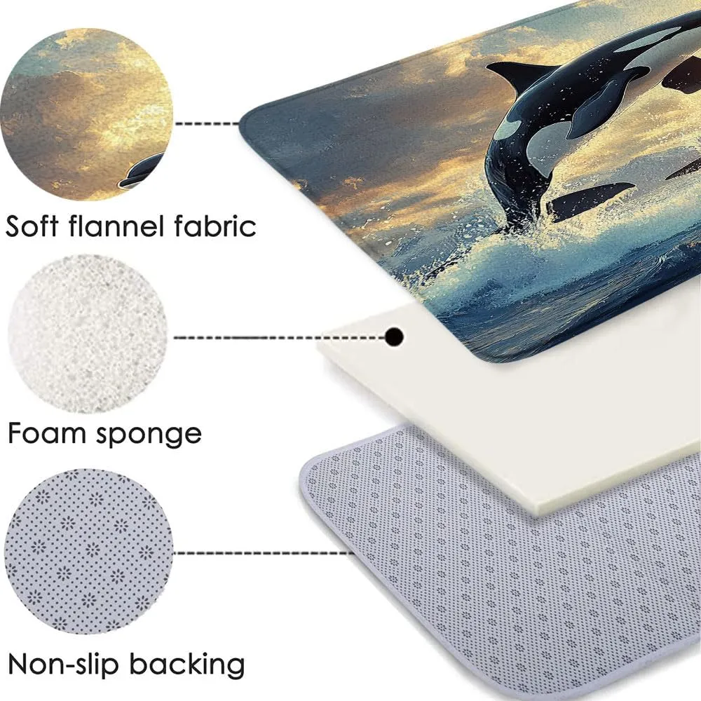 Dolphin 4Pcs Bathroom Sets Jumping Dolphins Blue Underwater World Kids Ocean Cool Animal Sea Fish Beach Coastal Summer Waves Nautical Shower Curtain Toilet Mat Lid U-Shaped Rug Bath Mat