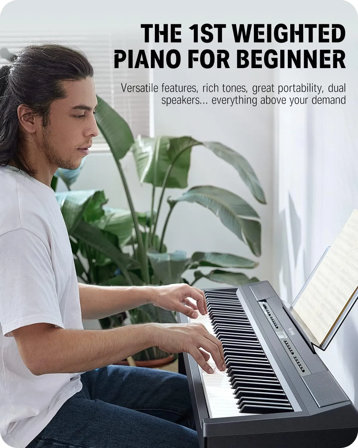Donner DEP-20 Beginner Digital Piano 88 Key Full Size Weighted Keyboard, Portable Electric Piano with Sustain Pedal, Power Supply