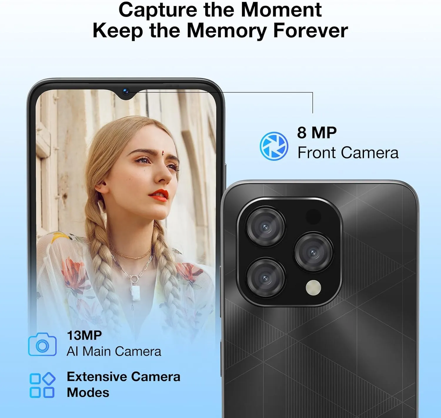 DOOGEE N55 Plus Android 14 Cell Phone Unlocked(2025), 20GB 128GB/TF 1TB, 5150mAh Battery Octa-Core Unlocked Phone, 6.56" 90Hz Display, Dual Camera/Dual SIM 4G Smartphones with Face ID & OTG(Black)