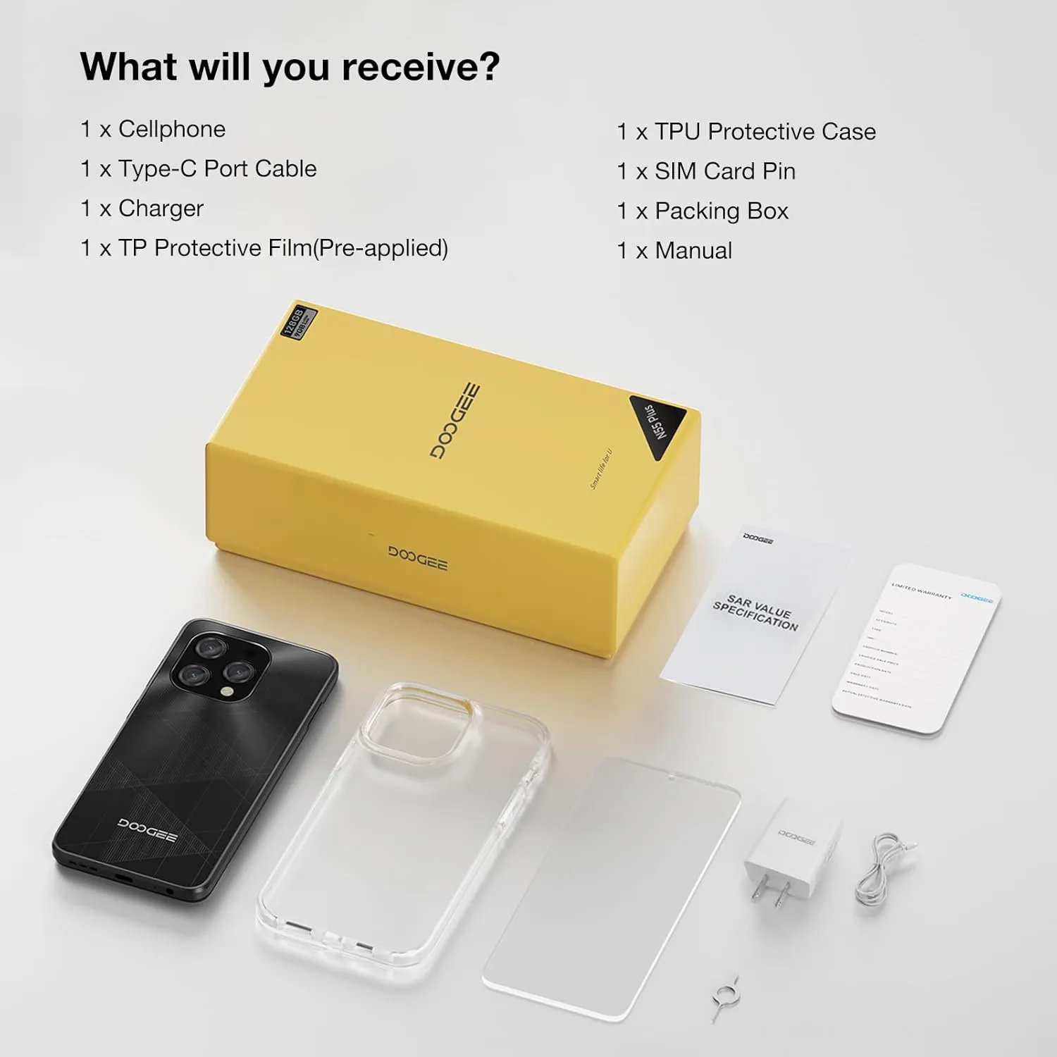 DOOGEE N55 Plus Android 14 Cell Phone Unlocked(2025), 20GB 128GB/TF 1TB, 5150mAh Battery Octa-Core Unlocked Phone, 6.56" 90Hz Display, Dual Camera/Dual SIM 4G Smartphones with Face ID & OTG(Black)